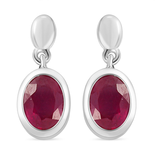 African Ruby Dangling Earrings (With Push Back) in Platinum Overlay Sterling Silver 3.40 Ct.