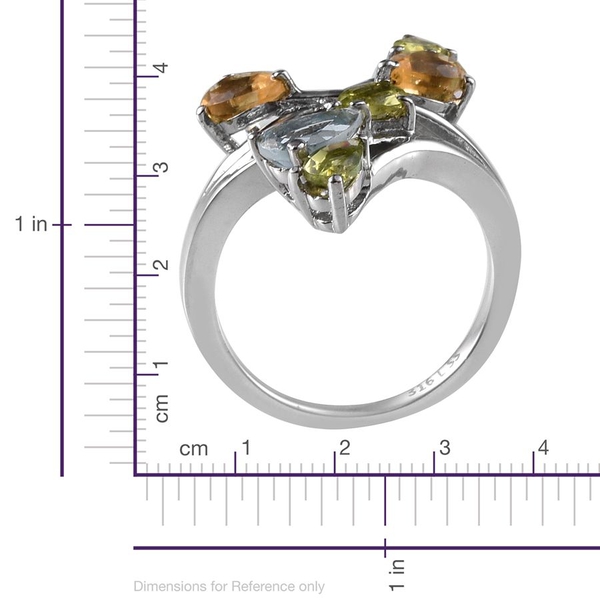 Sky Blue Topaz (Pear 0.75 Ct), Hebei Peridot and Citrine Ring in ION Plated Stainless Steel 2.250 Ct.