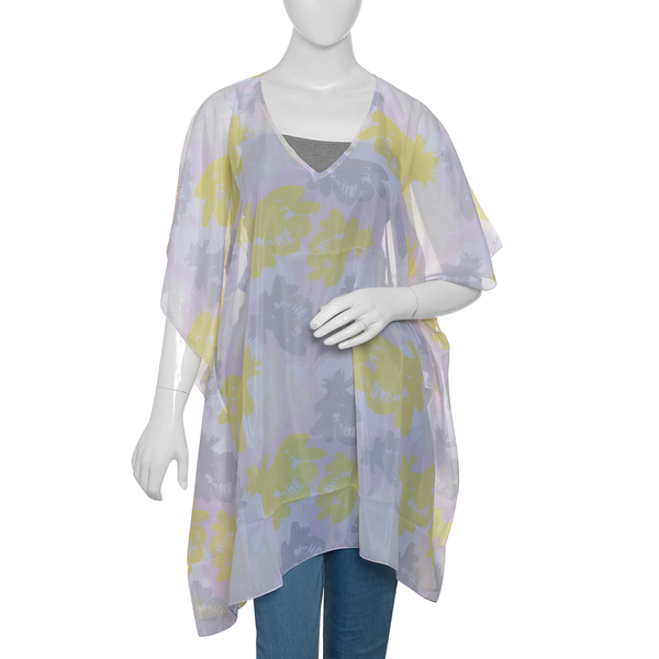 New Arrival - Yellow, Grey and Pink Colour Digital Printed Kaftan (Size 90x65 Cm)