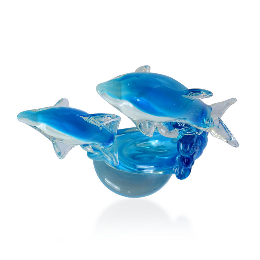 Ocean Blue Murano Style Glass Dolphin Figurine Home Decor