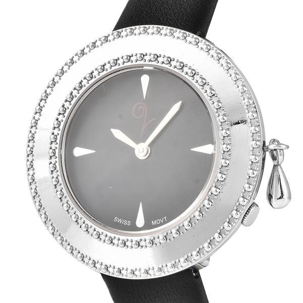 Lucy Q Swiss Movement 5 ATM Water Resistent Watch with Charm with Black Strap in Stainless Steel