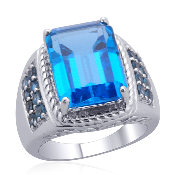 Electric Swiss Blue Topaz (Oct 9.56 Ct), London Blue Topaz Ring in Platinum Overlay Sterling Silver 
