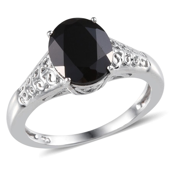 Boi Ploi Black Spinel (Ovl) Solitaire Ring in Platinum Overlay Sterling Silver 4.000 Ct.