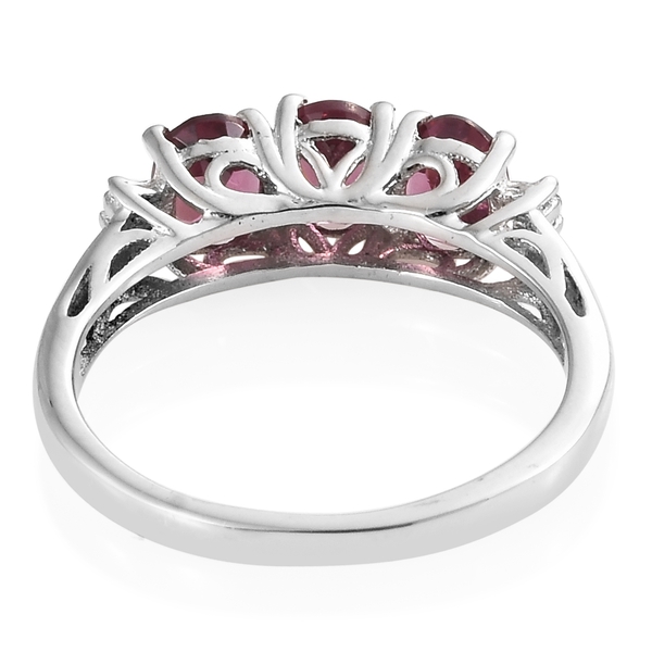 Tanzanian Pink Garnet (Ovl), Diamond Ring in Platinum Overlay Sterling Silver 1.500 Ct.