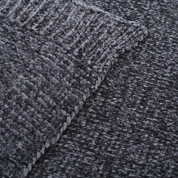 Close Out Deal- Chenille Wrinkle and Stain Resistance Throw with Border (Size 130x170cm) - Grey