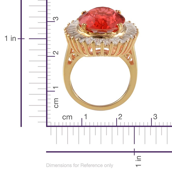 Padparadscha Colour Quartz (Ovl 11.25 Ct), White Topaz Ring in 14K Gold Overlay Sterling Silver 14.250 Ct.
