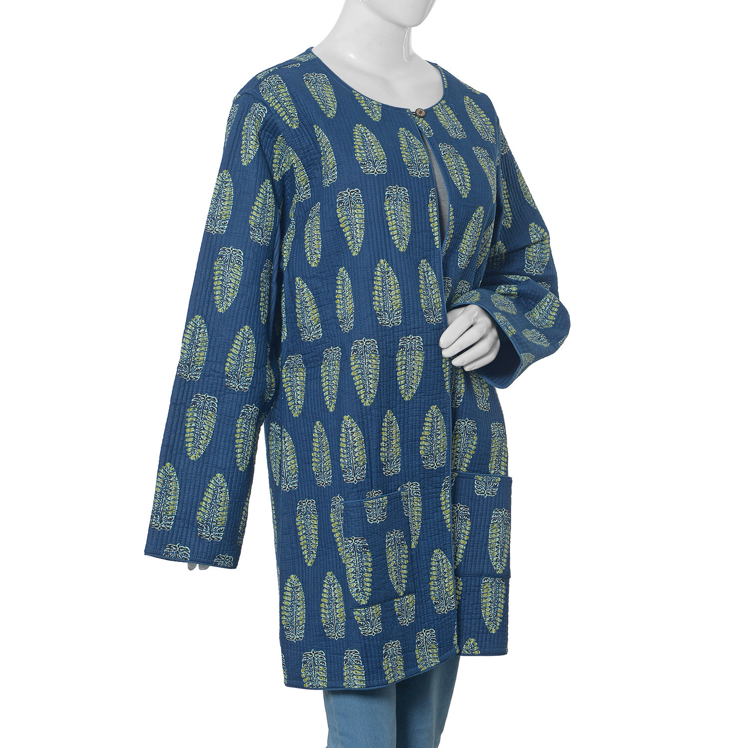 100% Cotton Blue Colour Quilted Reversible Jacket (Size 126x89 Cm, XL/XXL)