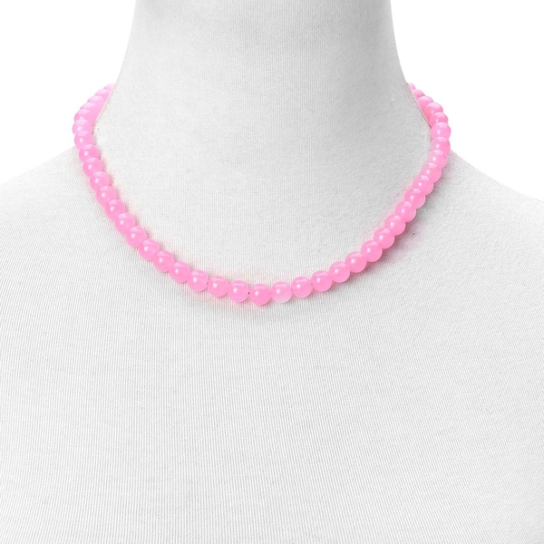 Rare Pink Jade Ball Beads Necklace (Size 18) with Magnetic Clasp in Rhodium Plated Sterling Silver 245.000 Ct.