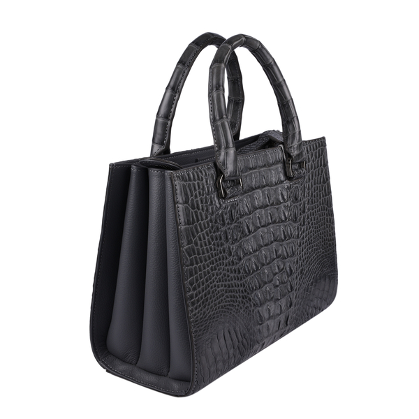 Close Out Deal - Exotic Crocodile Skin Tote Bag with Zipper Closure (26x20x12Cm) - Grey