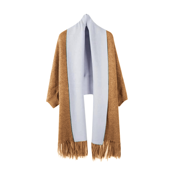 Kris Ana Wrap with Tassels (Size One, 8-18) - Tan and Grey