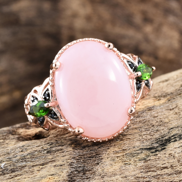 GP Peruvian Pink Opal (Ovl 6.00 Ct), Chrome Diopside, Kanchanaburi Blue Sapphire and Boi Ploi Black Spinel Ring in Rose Gold Overlay Sterling Silver 6.500 Ct.