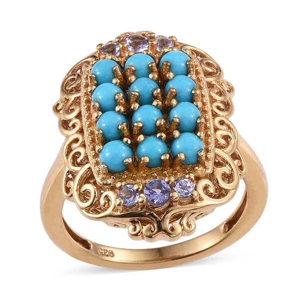 Arizona Sleeping Beauty Turquoise (Rnd), Tanzanite Ring in 14K Gold Overlay Sterling Silver 1.750 Ct