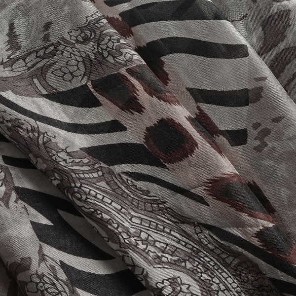 Brand New - 100% Mulberry Silk Black, Grey and White Colour Zebra and Leopard Printed Kaftan (Free Size)