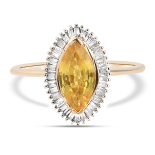 9K Yellow Gold AA Yellow Sapphire and Diamond Ring 1.47 Ct.