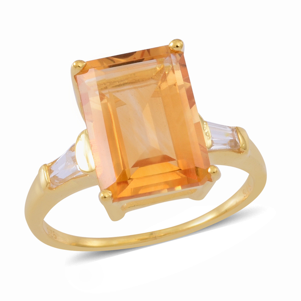 Citrine (Oct 7.00 Ct), White Topaz Ring in 14K Gold Overlay Sterling Silver 7.250 Ct.