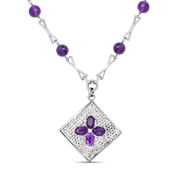 Amethyst Necklace (Size - 18) in Silver Tone 23.82 Ct.