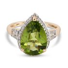 Close Out Deal - 9K Yellow Gold Hebei Peridot (Pear 14X10 mm) and Diamond Halo Ring (Size M) 5.39 Ct.