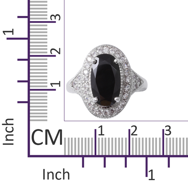 Boi Ploi Black Spinel (Ovl 4.85 Ct),Natural Cambodian White Zircon Ring in Sterling Silver 6.020 Ct, Silver wt 5.33 Gms.