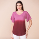 TAMSY 100% Viscose Ombre Pattern Short Sleeve Top (Size XXL, 24-26) - Wine