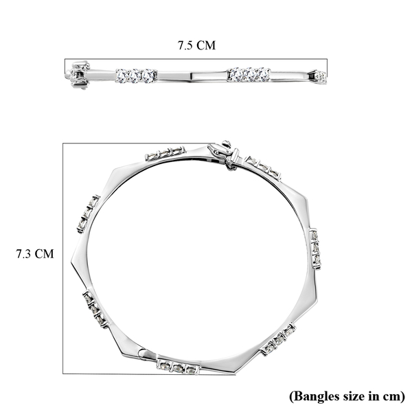 Moissanite Bangle (Size 7.5) in Platinum Overlay Sterling Silver 3.46 Ct, Silver Wt. 11.04 Gms