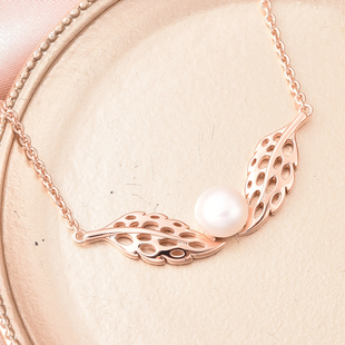 RACHEL GALLEY Feather Collection - Freshwater White Pearl Necklace (Size 24) in Rose Gold Overlay St