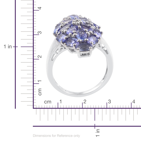 Tanzanite (Ovl), Natural Cambodian Zircon Cluster Ring in Platinum Overlay Sterling Silver 3.750 Ct.