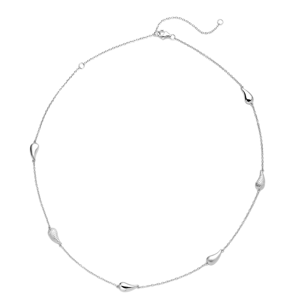 LUCYQ Texture Drop Collection - Multi Texture Rhodium Overlay Sterling Silver Necklace (Size - 16/18