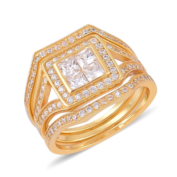 AAA Simulated White Diamond 3 Ring Set in Yellow Gold Overlay Sterling Silver