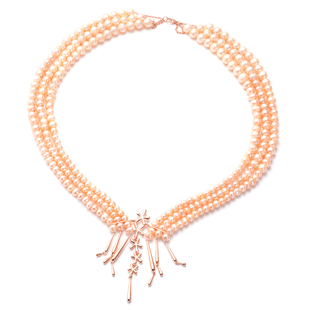 LucyQ Pearl Splash Collection- Peach Freshwater Edwardian Pearl Statement Necklace (Size 24) in Rose
