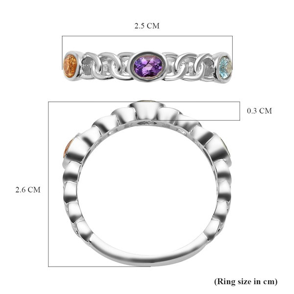 Citrine, Swiss Blue Topaz and Amethyst Curb Link Ring in Rhodium Overlay Sterling Silver