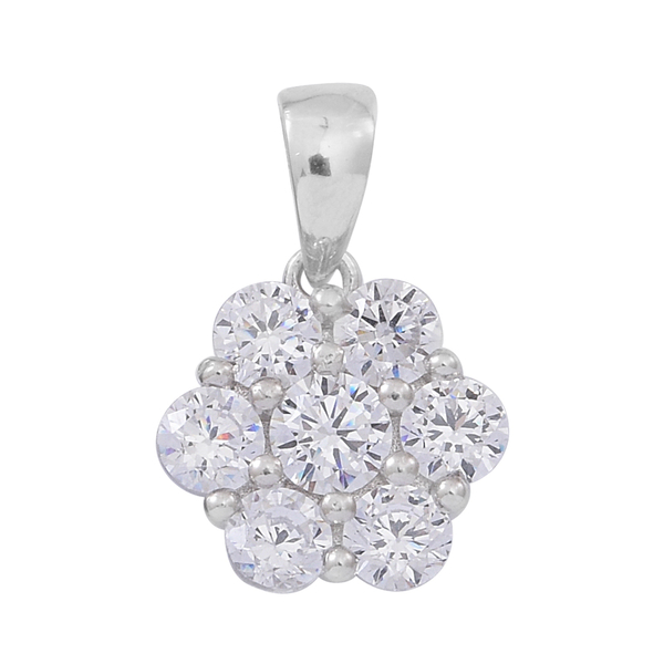 ELANZA AAA Simulated White Diamond (Rnd) Floral Ring, Pendant and Stud Earrings (with Push Back) in Rhodium Plated Sterling Silver