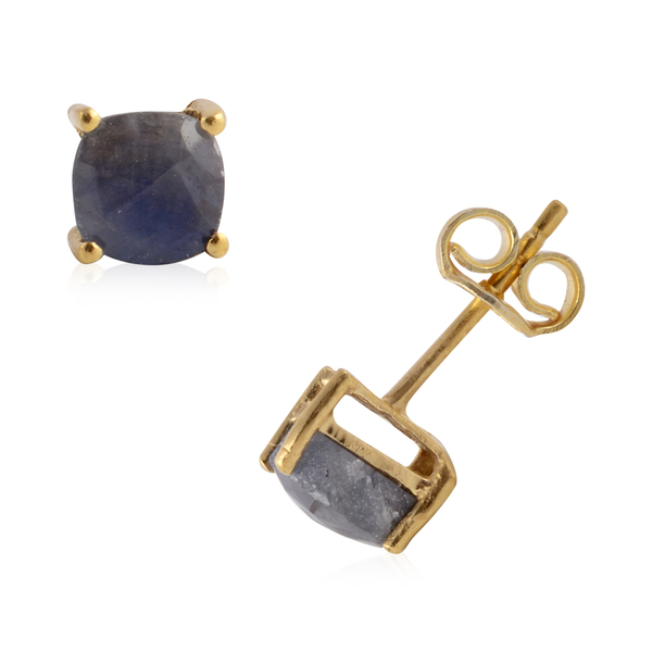 2.85 Ct Madagascar Blue Sapphire Solitaire Stud Earrings in Gold Plated Sterling Silver