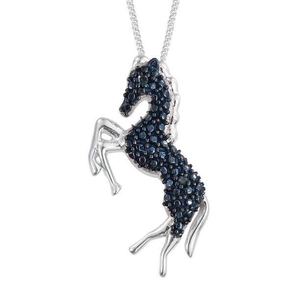Blue Diamond (Rnd) Horse Pendant With Chain in Platinum Overlay Sterling Silver