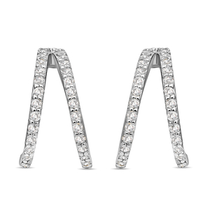 ELANZA Simulated Diamond J Hoop Earrings ( With Push Back) in Rhodium Overlay Sterling Silver