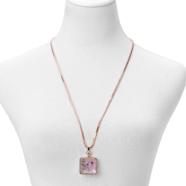 Simulated White Diamond and Multi Colour Crystal Pendant With Chain in Rose Gold Tone