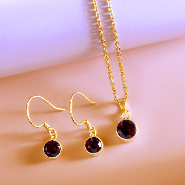 2 Piece Set - Mozambique Garnet Pendant & Hook Earrings in 14K Gold Overlay Sterling Silver With Stainless Steel Chain (Size 20)  3.76 Ct.