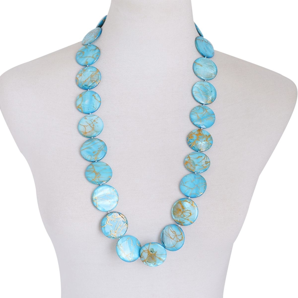 Blue Shell Necklace (Size 30) and Stretchable Bracelet (Size 7.50) 150.000 Ct.