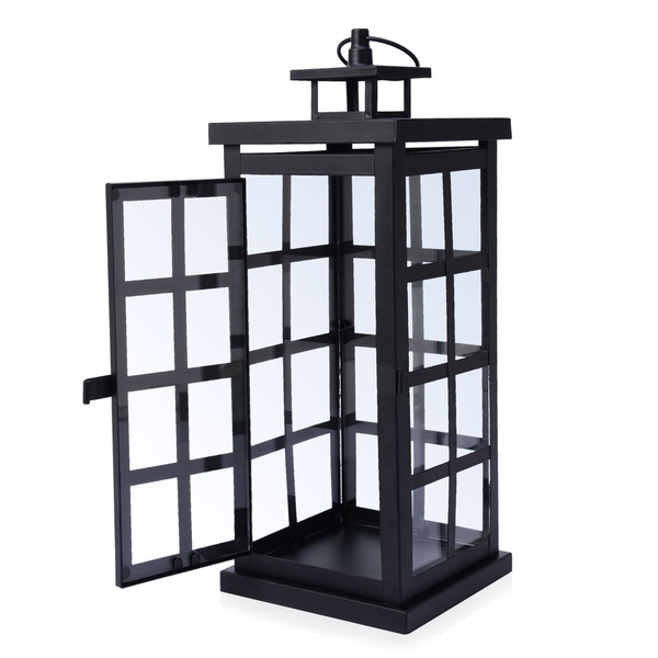 Square Grid Design Black Colour Cage Lantern (Size 34x12 Cm)