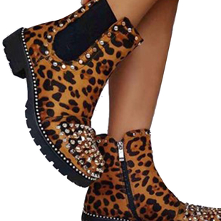 Manchester Closeout Leopard Print Pull on Ankle Boots 