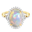 9K Yellow Gold AAA Ethiopian Welo Opal and Diamond Ring (Size R) 4.20 Ct.