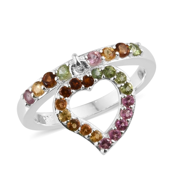 One Time Deal-Rainbow Tourmaline (Rnd) Heart Charm Ring in Sterling Silver