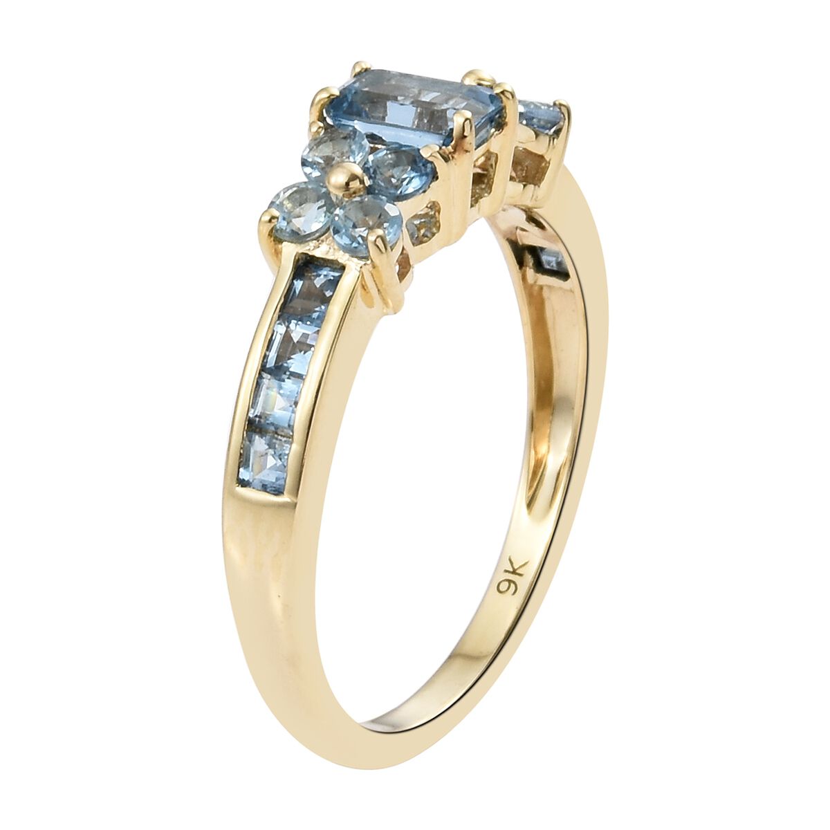 Designer Inspired-9K Yellow Gold AA Santa Maria Aquamarine (Oct) Ring 1.250 Ct.