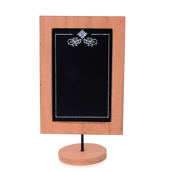 Home Decor - Table Top Orange Colour Small Wooden Chalkboard in Silver Tone (Size 6.5x11.5x3.75 inch