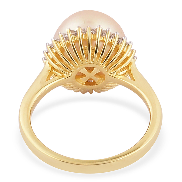 South Sea Golden Pearl (Rnd 10.5-11 mm), White Topaz Ring in Yellow Gold Overlay Sterling Silver