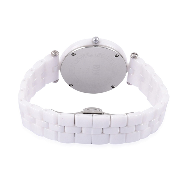 EON White Ceramic SWISS MOVEMENT Ruby Studded Mother of Pearl Sapphire Glass Watch