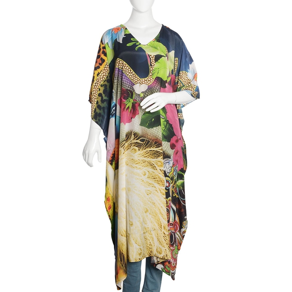 Green, Pink and Multi Colour Floral and Leopard Digital Printed Kaftan (Free Size)