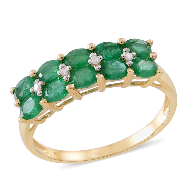 1.54 Ct AAA Zambian Emerald and White Zircon Ring in 9K Gold 2.8 Grams