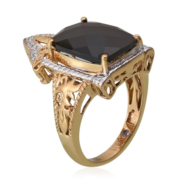 Stefy Boi Ploi Black Spinel (Cush 12.85 Ct), Natural Cambodian Zircon and Pink Sapphire Ring in 14K Gold Overlay Sterling Silver 13.000 Ct. Silver wt 5.60 Gms.