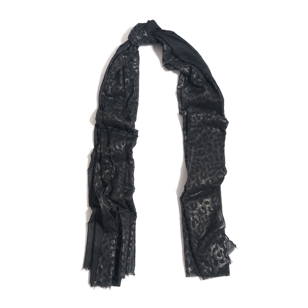 Black Colour Scarf with Silver Glitter (Size 100x180 Cm)