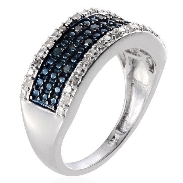 Blue Diamond (Rnd), White Diamond Ring in Platinum Overlay Sterling Silver 0.250 Ct.
